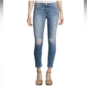 RAG & BONE/JEAN - Distressed Capri Jeans, Light Blue